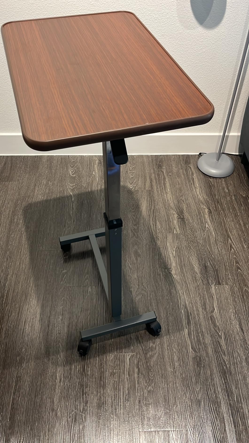 WOTURE Pneumatic Adjustable Overbed Bedside Table with Wheels - Hospital & Home Use, Medical Bed Table, Mobile Standing Desk, Rolling Laptop Cart, Non Tilt Surface customer photo 2