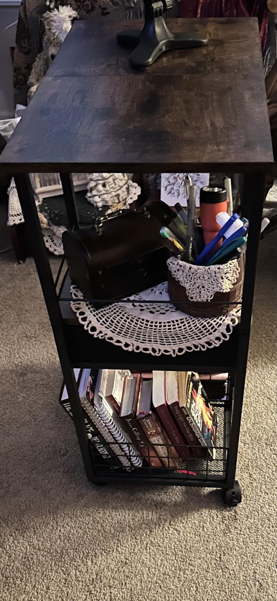 Rolling Side Table with Storage Drawer, White Bedside Table with Wheels, TV Tray for Sofa, Portable Desk on Wheels, Overbed Table for Bedroom, C Shaped End Tables Living Room customer photo 2