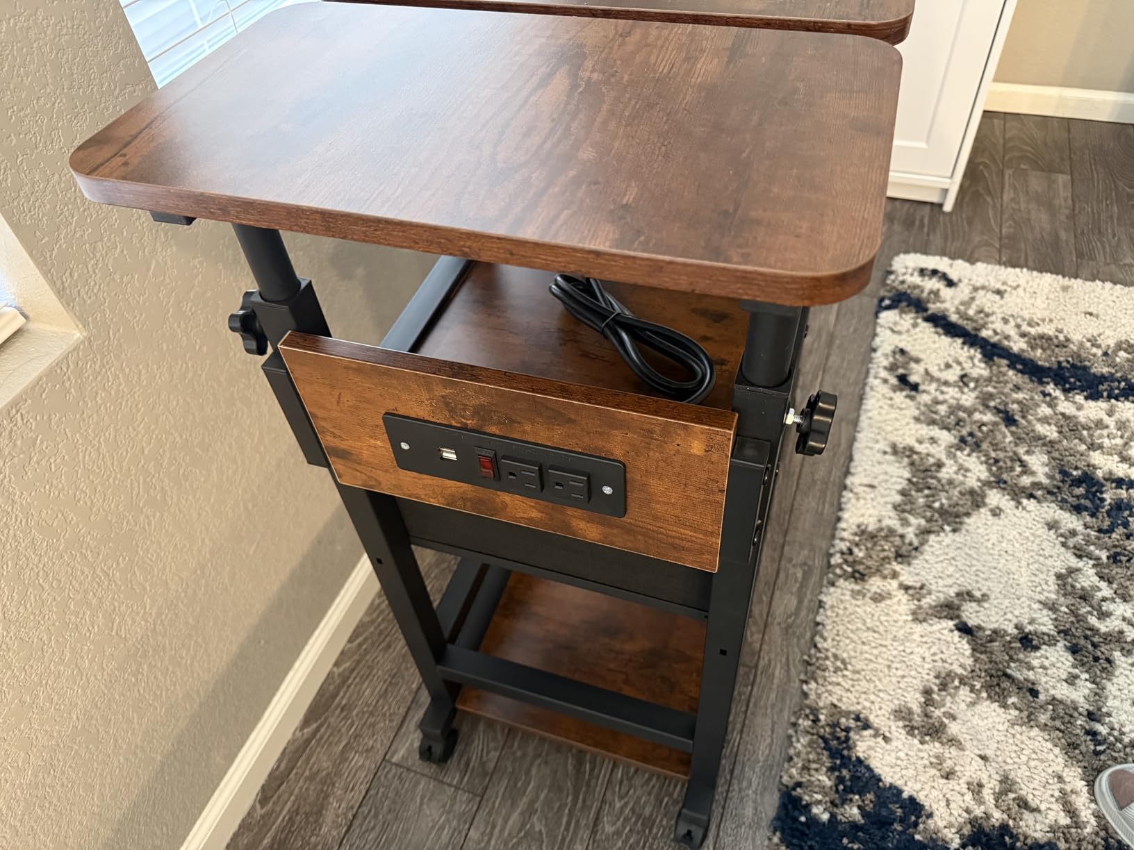 Adjustable Overbed Bedside Table with Wheels, Charging Station | Tilting Top, Adjustable Side Table, 2-Tier Storage with Drawer, Over Bed Table, C-Shaped End Table for Beds, Couch customer photo 2