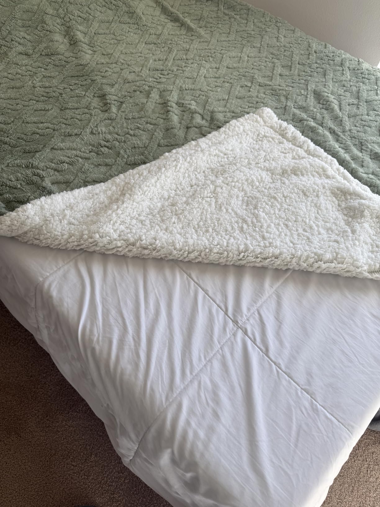 Full Size Reversible Sherpa Fleece Soft Blanket, Khaki, 80