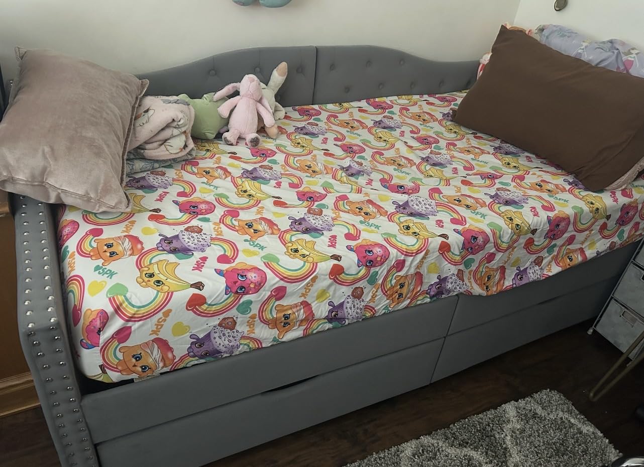 Twin Daybed with Storage, Upholstered Daybed with USB Charger and Two Storage Drawers, Button Tufted Velvet Twin Day Bed customer photo 1