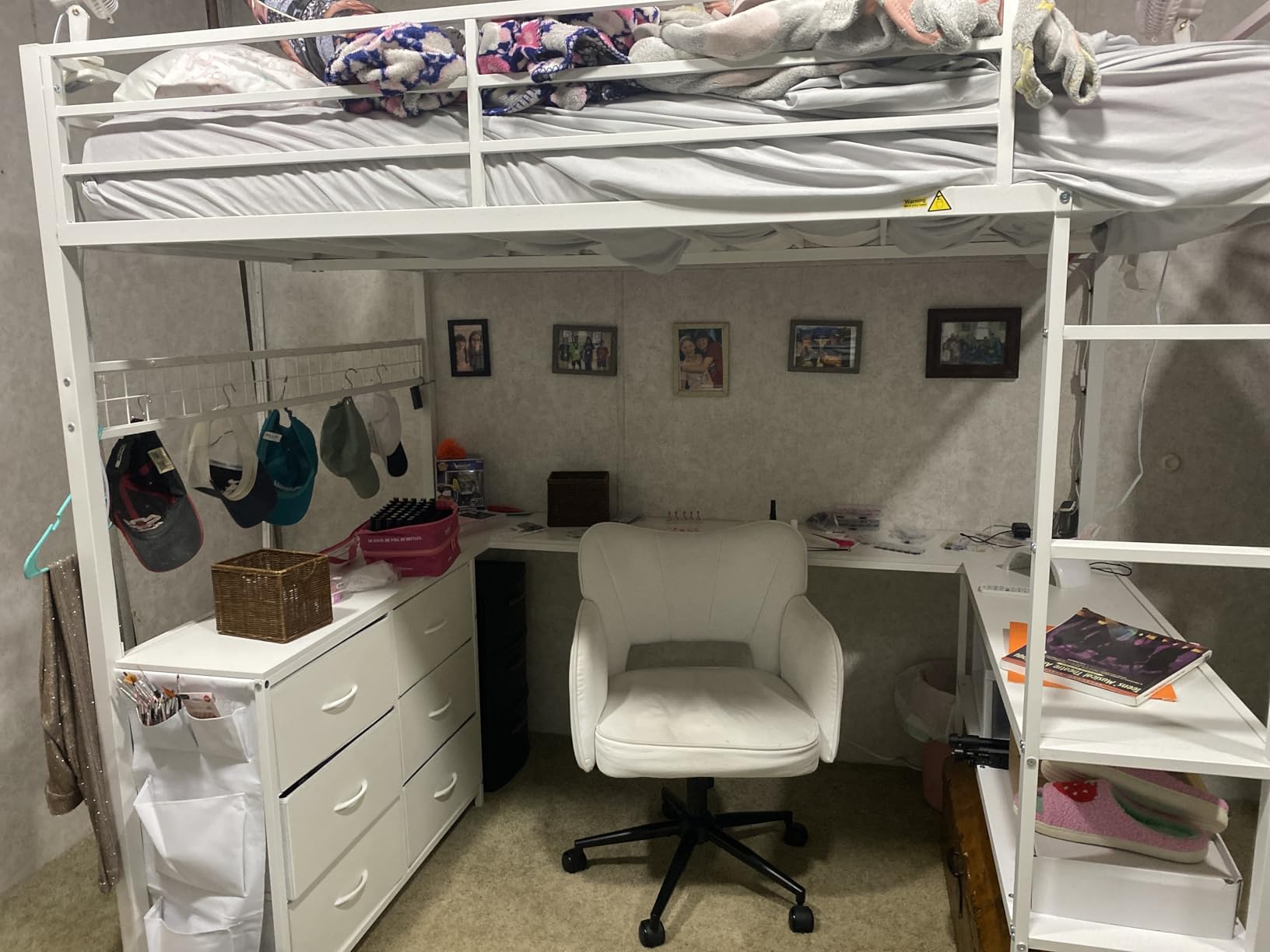 ADORNEVE Loft Bed Full Size with U-Shaped Desk, 6 Storage Drawers, White | Metal Loft Bed with Power Outlet, LED Light, 2 Storage Shelves, Safety Guardrail & Ladders, No Box Spring Needed customer photo 1