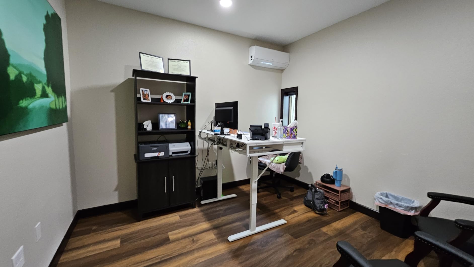 OffiGo 55 Inch L Shaped Standing Desk with 4 Wooden Drawers, White | Reversible Corner Table, Office Table With 4 Wooden Drawers and Outlets For Home Office, Computer Workstation, Sit Stand Use customer photo 1