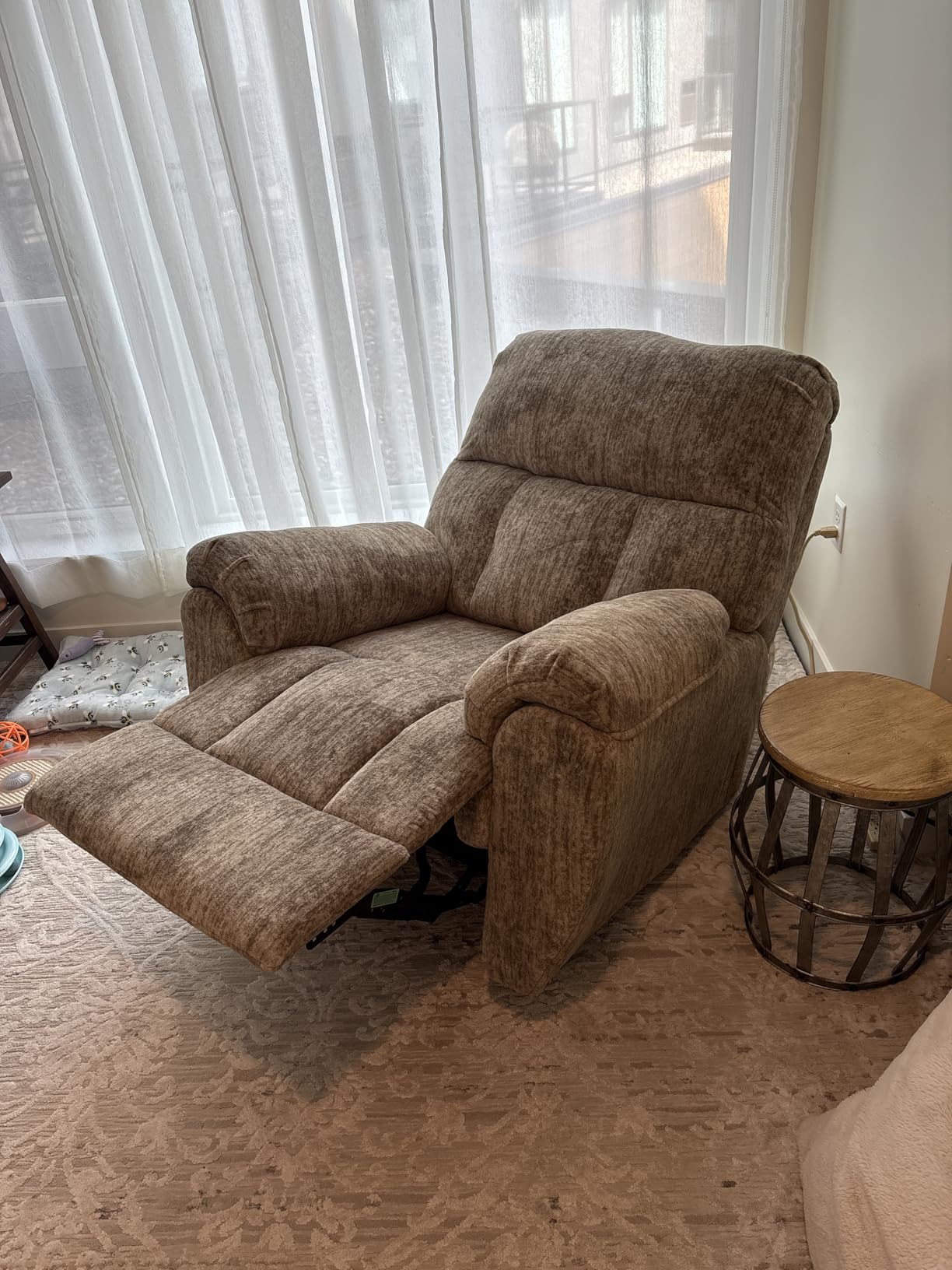 Signature Design by Ashley Manual Rocker Recliner Chair, Chocolate Brown | Supportive 41 in tall backrest, Plush pillow-top arms, 100% polyester fabric, 13 in wall distance, RiverCam customer photo 2
