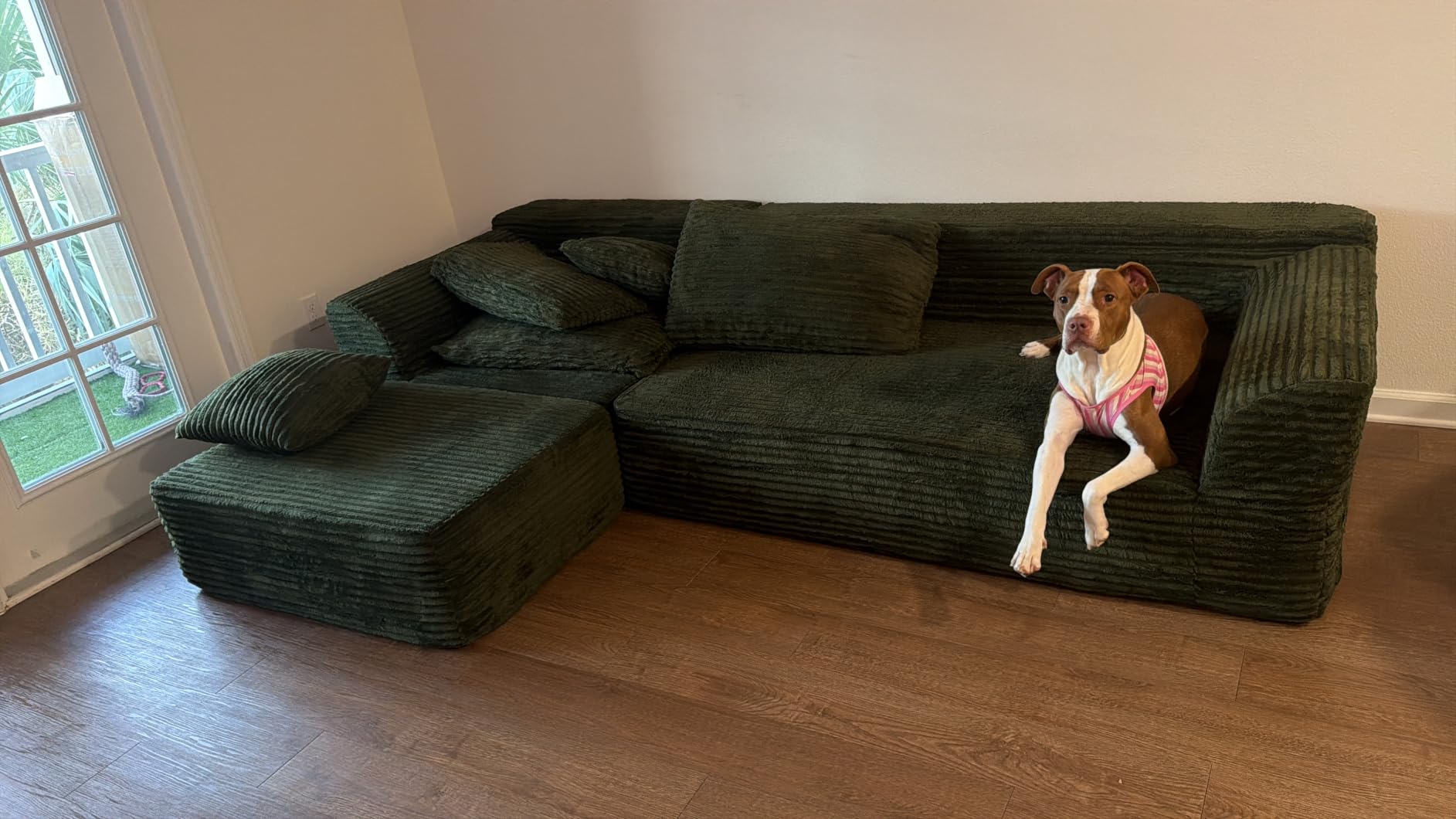 Korser 110 inch Boneless Modular Sectional Sofa with Chaise, L-Shaped Comfy Corduroy Fluffy Couch customer photo 1