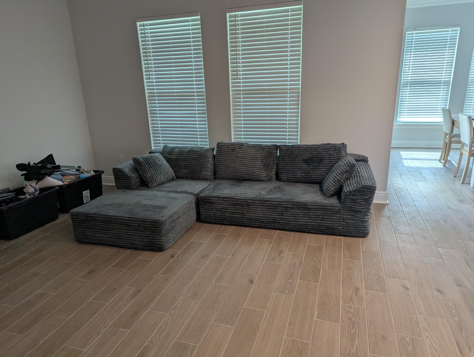 Korser 110 inch Boneless Modular Sectional Sofa with Chaise, L-Shaped Comfy Corduroy Fluffy Couch customer photo 2