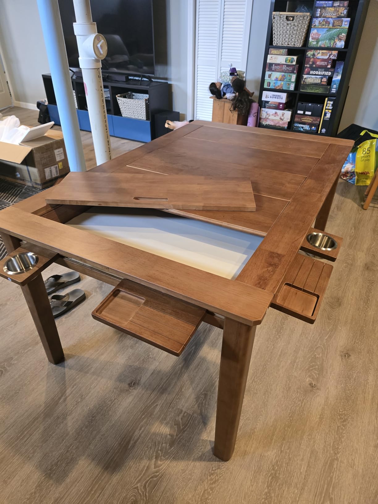 Coperat Solid Wood Board Game Table for 4-6 Players,Dining/Gaming Table w/ 54