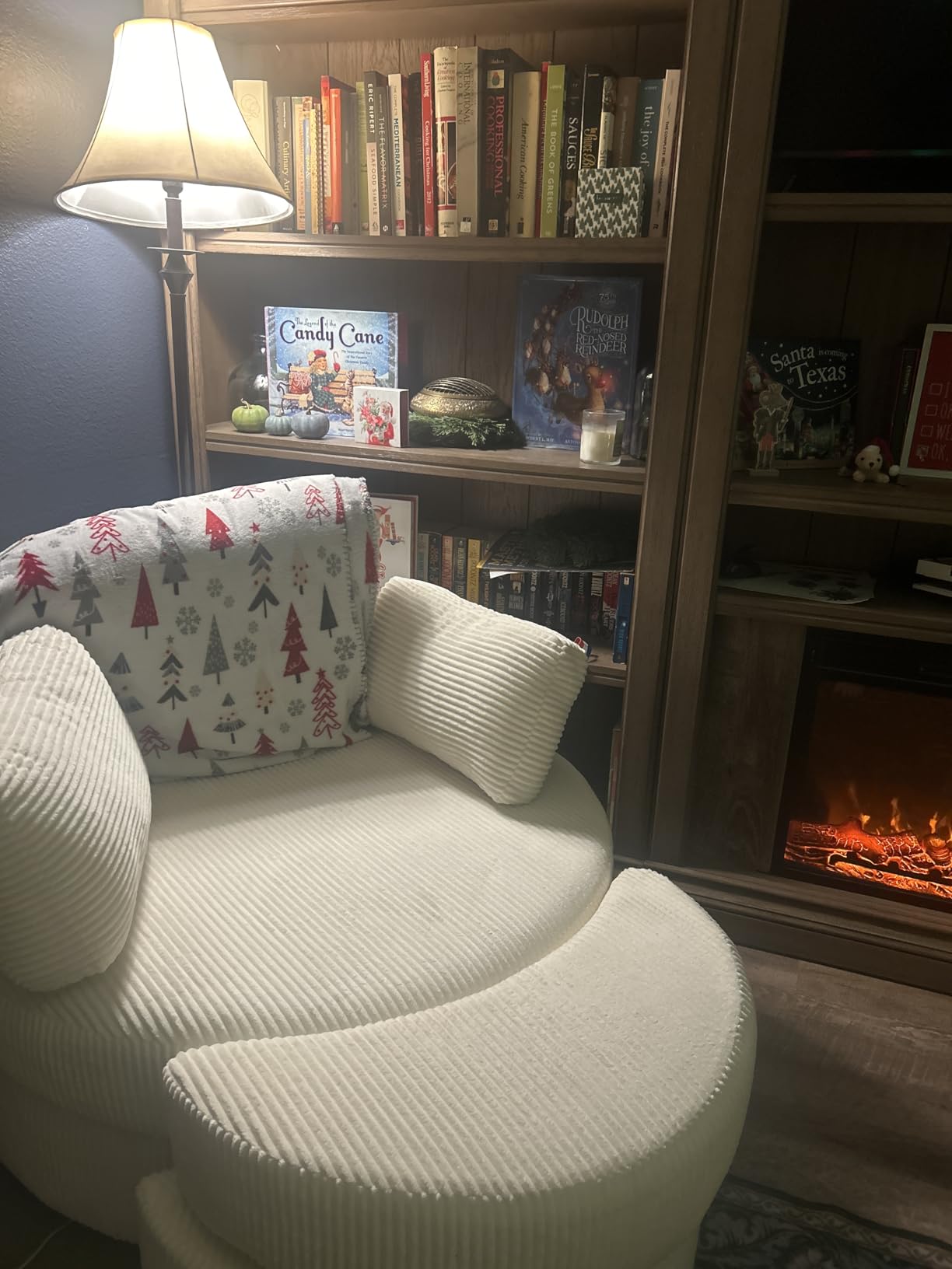 MEISSALIVVE Swivel Accent Chair with Half Moon Ottoman, Round Chairs with Drawer Storage for Living Room, 360° Barrel Chair with USB Charging Port (Teddy Fabric, Green) customer photo 1