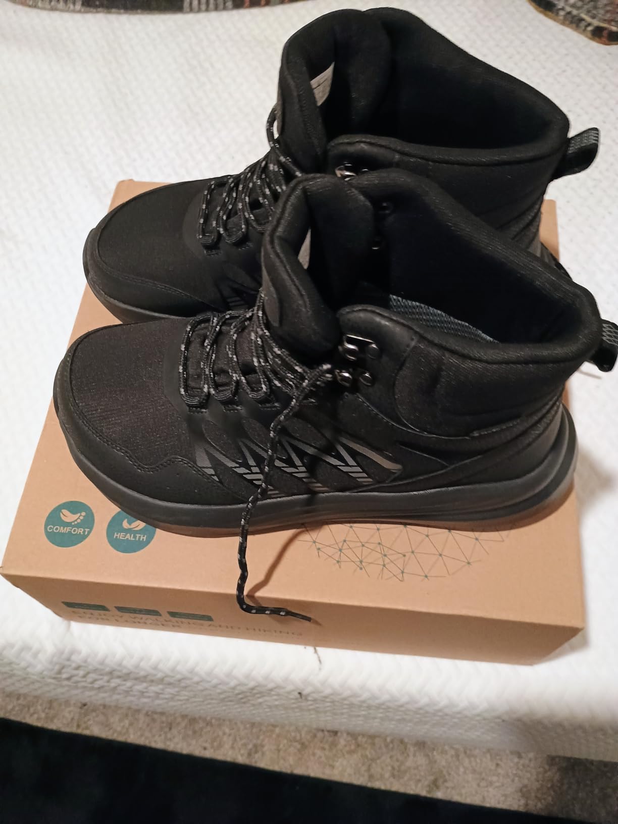 Men's Orthopedic Wide Waterproof Hiking Boots: Comfortable Plantar Fasciitis Work Walking Running Trekking Shoes, Orthotic Non Slip Adventures Ankle Support Trail Mid Boots for Foot Pain Relief customer photo 2
