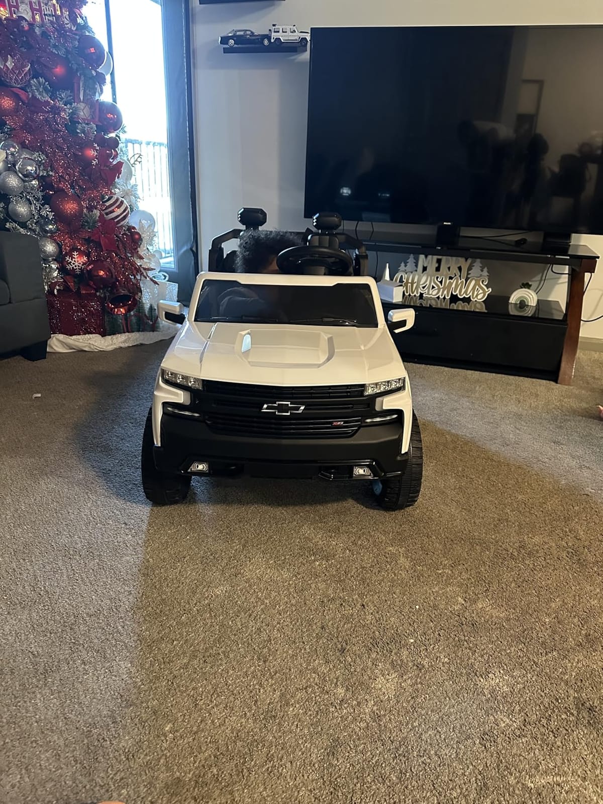 First Ride On 24V 2 Seater Ride on Toys Licensed Chevrolet Silverado, Electric Vehicle with Remote Control and Seat Belts, Electric Ride on Truck with Trunk, Bluetooth and LED Lights (Black) customer photo 1