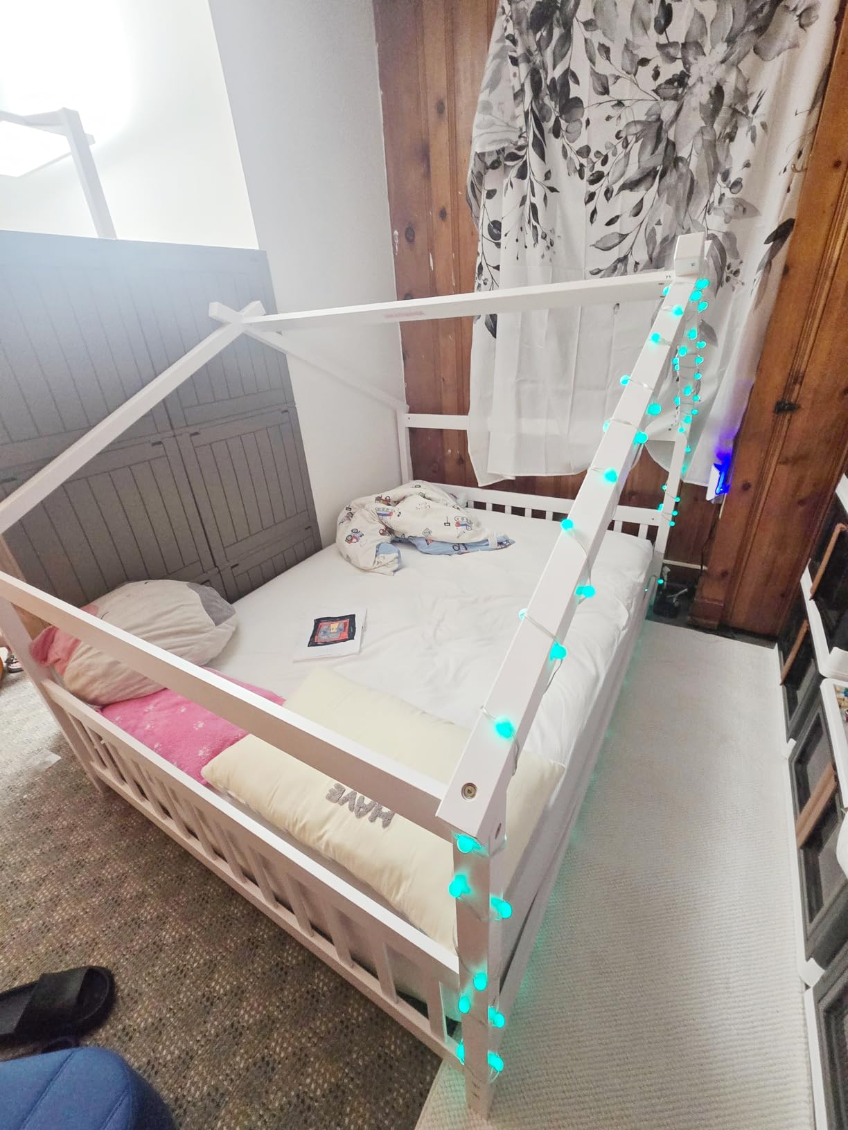KOMFOTT Full Floor House Bed with Headboard & Footboard, Wood Floor Bed Frame with Roof for Boys & Girls, No Box Spring Needed, Wooden Montessori Bed Full Size (Natural) customer photo 1