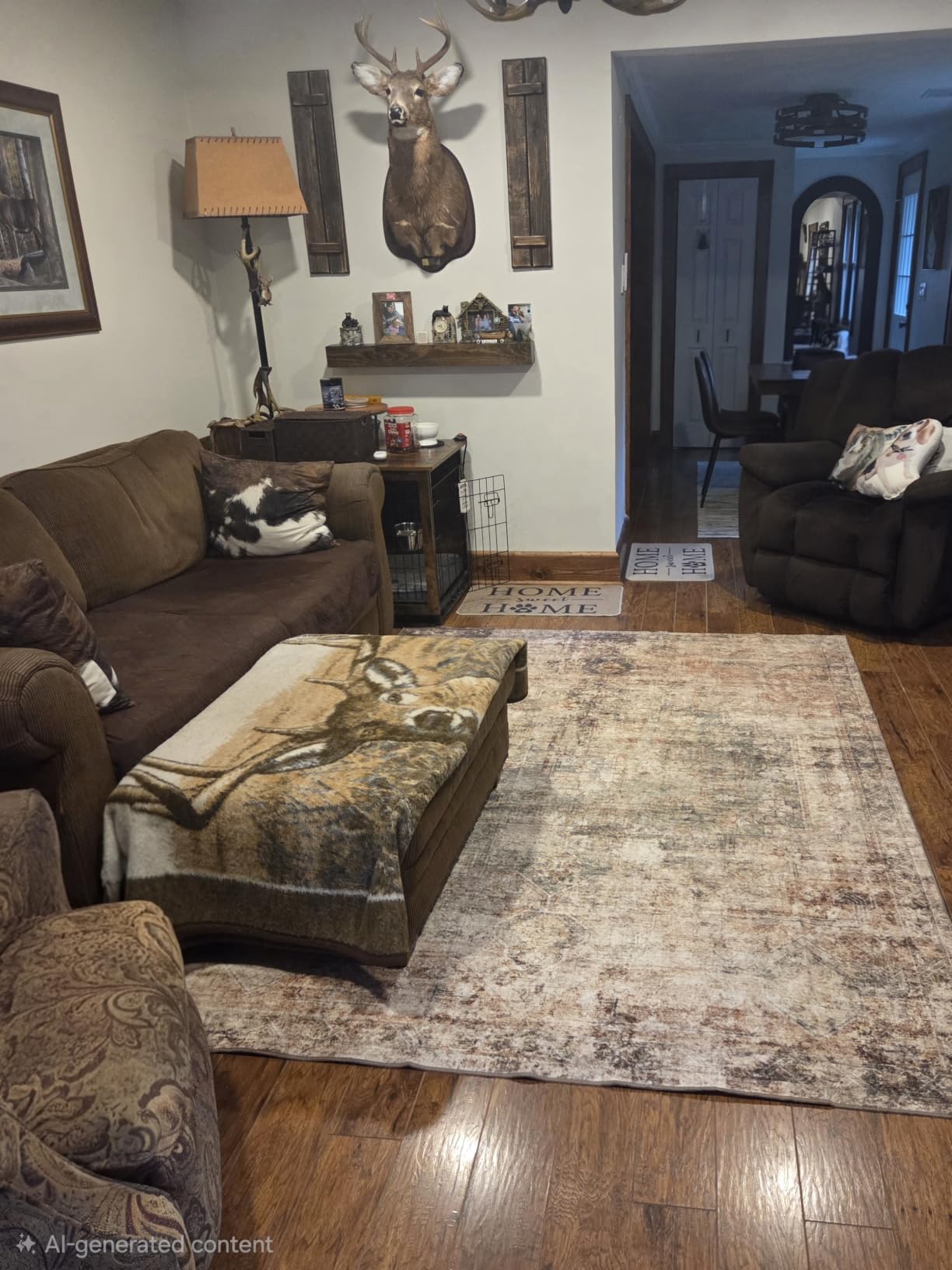 Farmhouse Floor Rugs for Living Room - Brown and Green Dining Room Area Rugs 8x10 for Bedroom, Washable, Soft, Lightweight & Stain Resistance, Neutral Dark Vintage Medallion Decor, Distressed Design customer photo 1