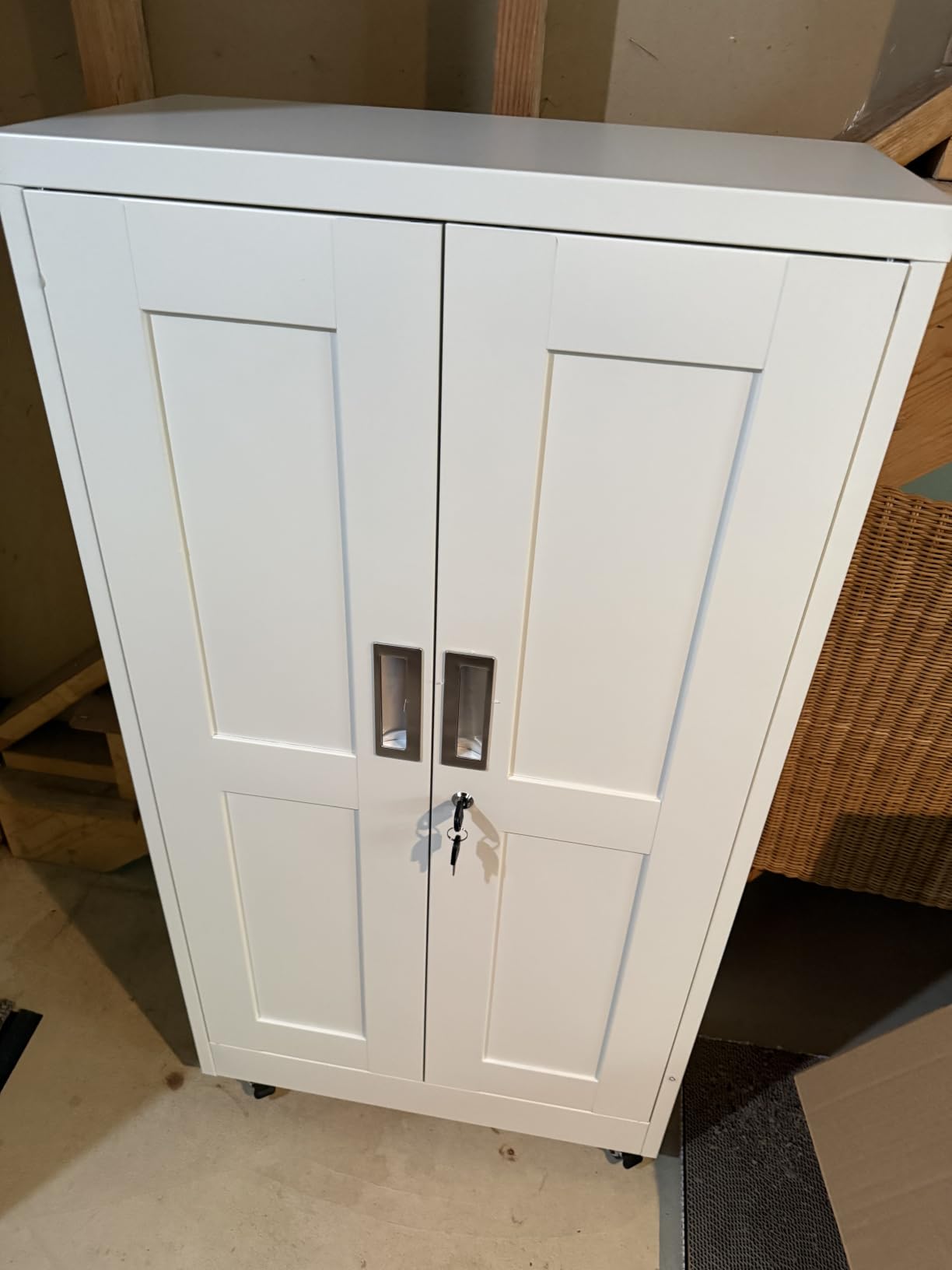 PAOFIN 75''H Metal Garage Storage Cabinet with Wheels,Steel File Cabinets with 2 Doors and 5 Adjustable Shelves for Home Office, Warehouse, Required Assembly,White customer photo 1