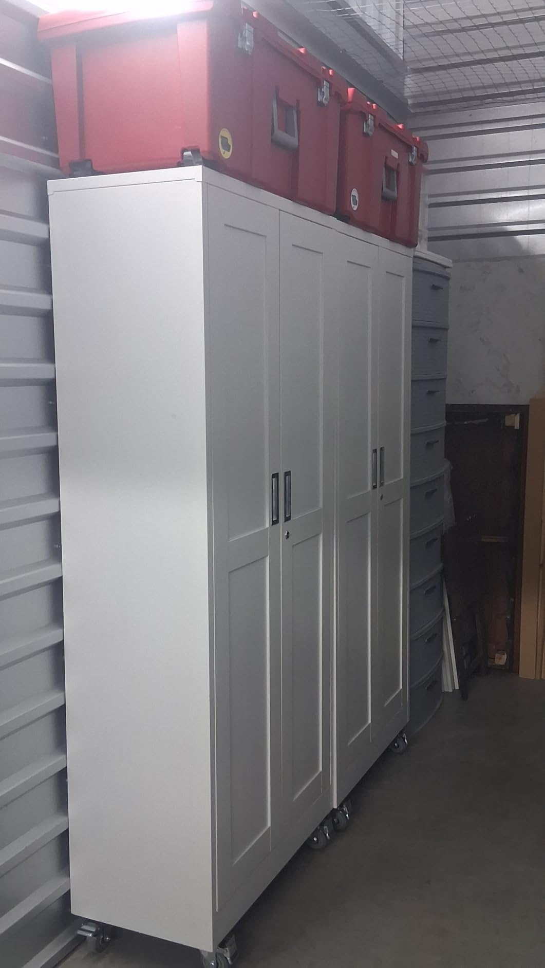 PAOFIN 75''H Metal Garage Storage Cabinet with Wheels,Steel File Cabinets with 2 Doors and 5 Adjustable Shelves for Home Office, Warehouse, Required Assembly,White customer photo 2