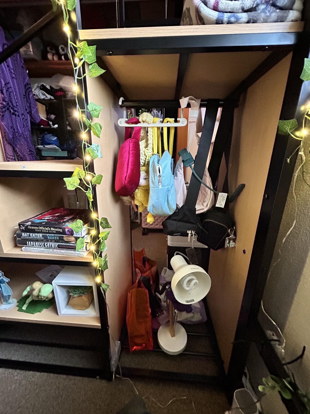 KEIKI Full Size Metal Loft Bed Frame with Convertible Staircase, Built-in Storage Shelves and Wardrobe, Loft Bed with Solid Slats, Guardrail, No Box Spring Required, Easy Assembly, for Bedroom, Black customer photo 1