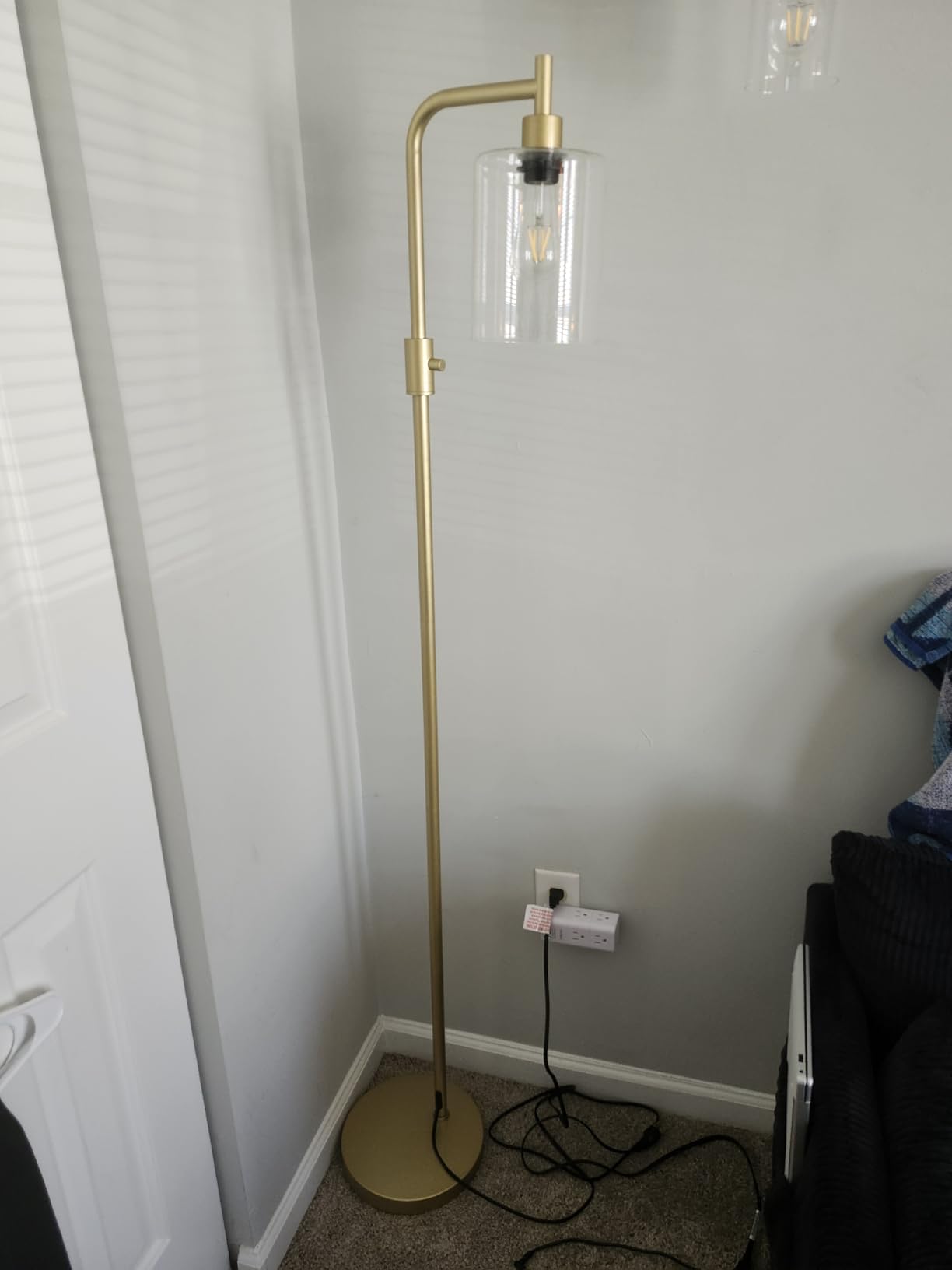 Dimmable Floor Lamp for Living Room with Clear Glass Lampshade, Gold Modern Glass Floor Lamp with 900LM LED Bulb Included, Arc Standing Tall Lamp for Bedroom, Office, Reading Room, Corner customer photo 1