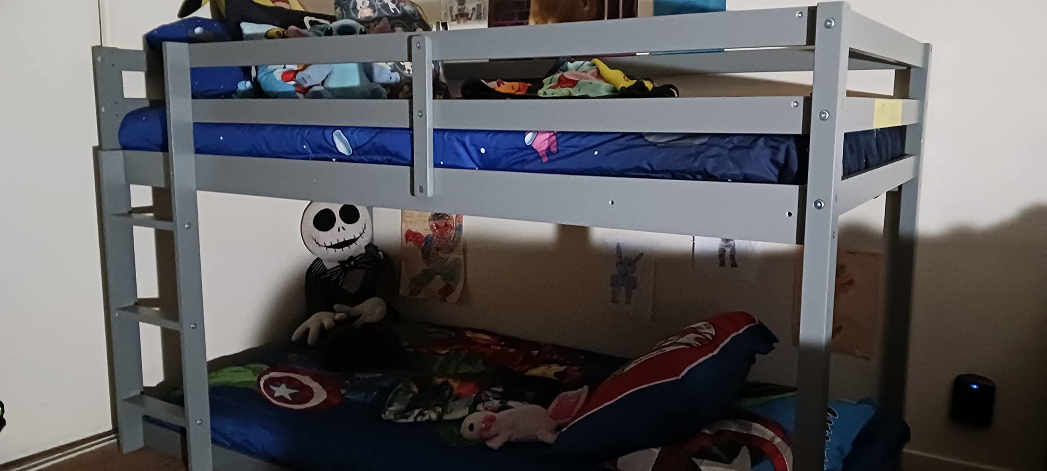 Low Bunk Bed Twin Over Twin, Solid Wood Floor Bunk Bed Frame with Ladder & Safety Guardrails, Twin Bunk Beds for Kids Boys and Girls, Saving Space, No Box Spring Needed, Gray customer photo 1