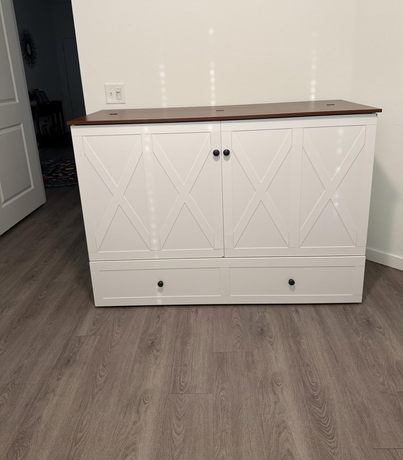 BALUS 63'' W Murphy Bed Queen with Mattress Included, Queen Size Murphy Bed with Mattress & USB Charging Station & Storage Drawer, Murphy Cabinet Beds for Living Room/Home Office/Bedroom-White customer photo 1