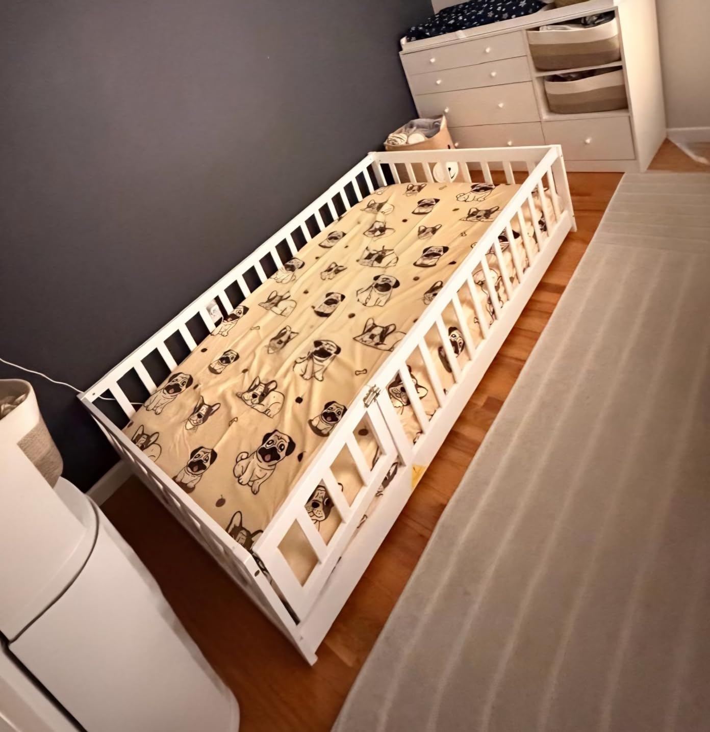 Full Size Montessori Floor Bed with Slats, Door and Guardrails, Natural | Low Profile Montessori Bed with Fence, Easy Assemble Floor Bed for Kids, Girls and Boys, Full Size Floor Bed customer photo 1