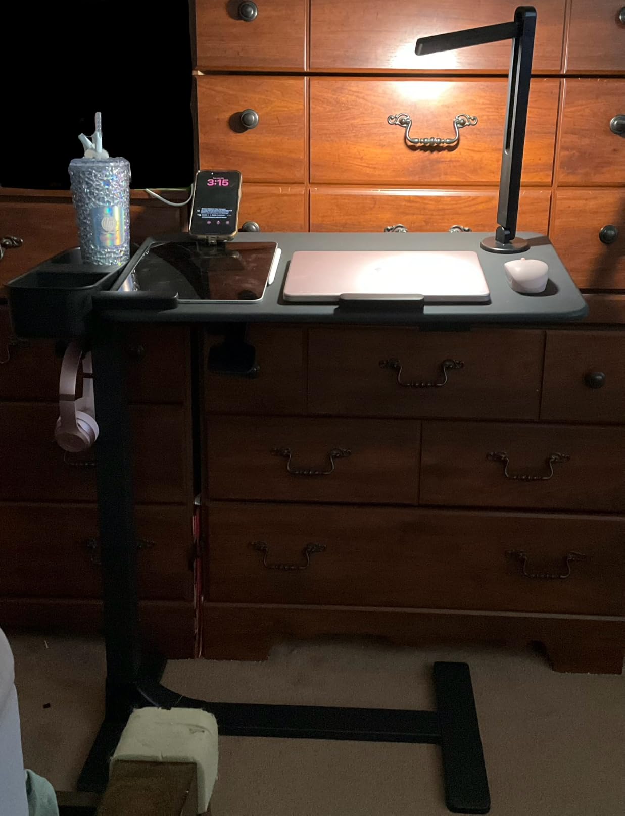 SAIJI Magnetic Height and 360 Degree Angle Adjustable Overbed Bedside Table Tray | Lengthened Over Bed Desk with Wheels, Portable Rolling Laptop Standing Desk Mobile Bed Side Tables with Laptop Stopper customer photo 1