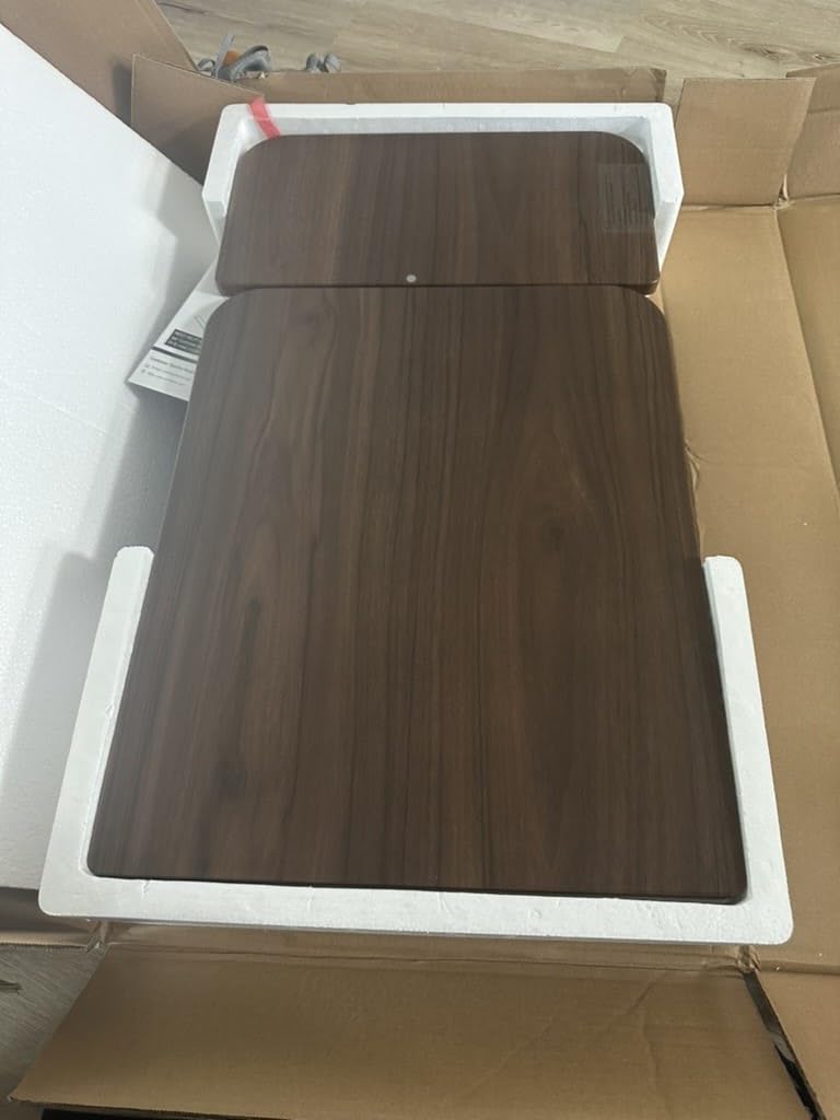 COMHOMA Tiltable Mobile Small Standing Desk, Pneumatic Adjustable Height Overbed Bedside Table with Wheels, Sit Stand Portable Rolling Laptop Desk Computer Workstations, Walnut customer photo 2