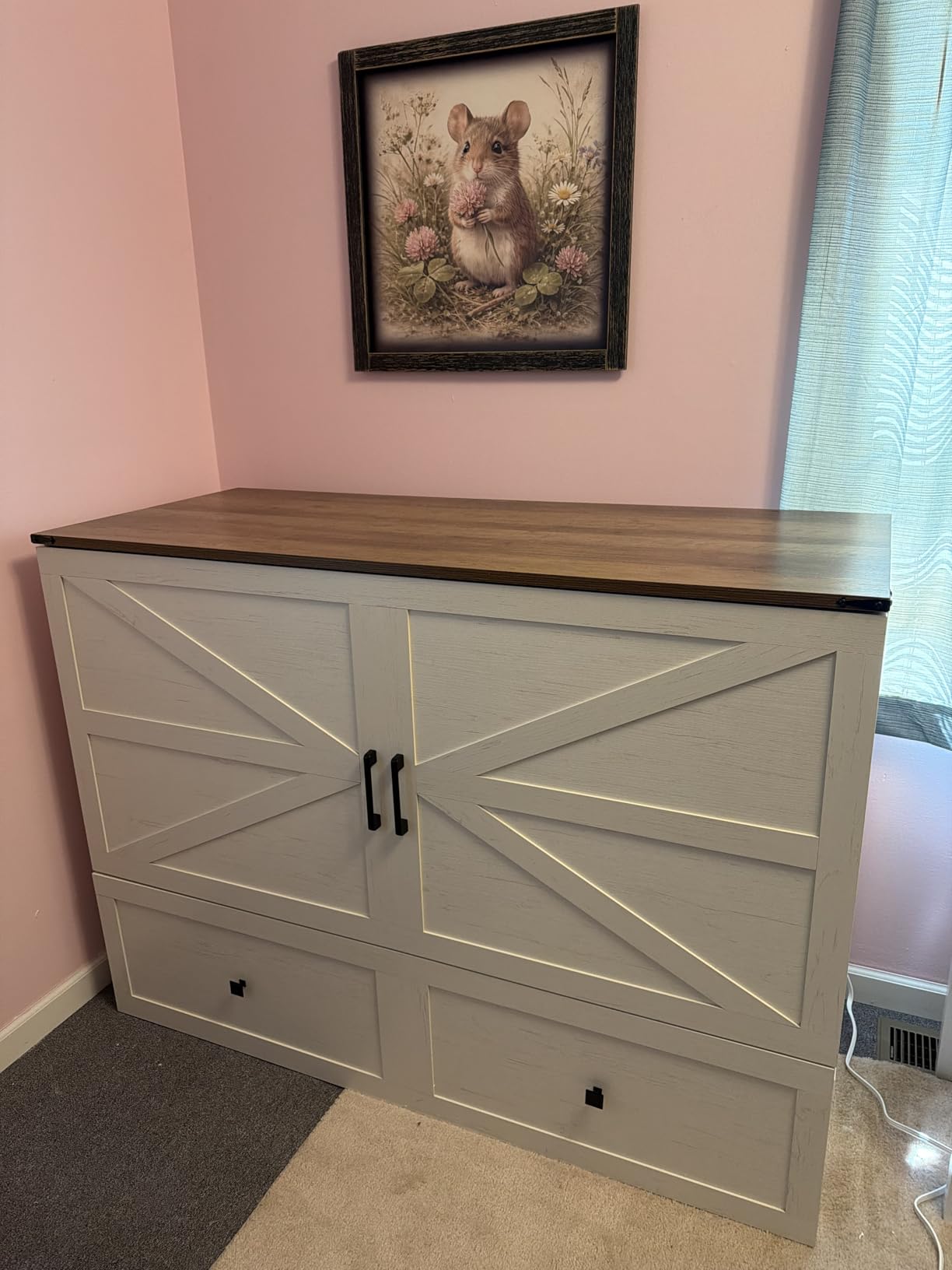 LUXOAK Queen Rustic Grey Murphy Bed with 6