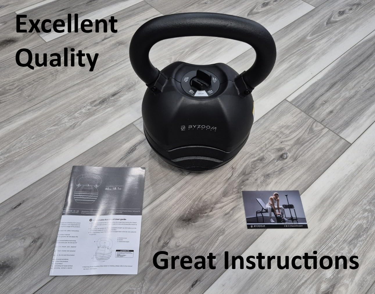 BYZOOM FITNESS Pure Series Adjustable Kettlebell 30/40/50LB - 5-IN-1 Weight Change, Patented Quick-Change Machenism, Ergonomic Curved Handle for Home Gym, Strength Training, HIIT, White OR Black customer photo 1