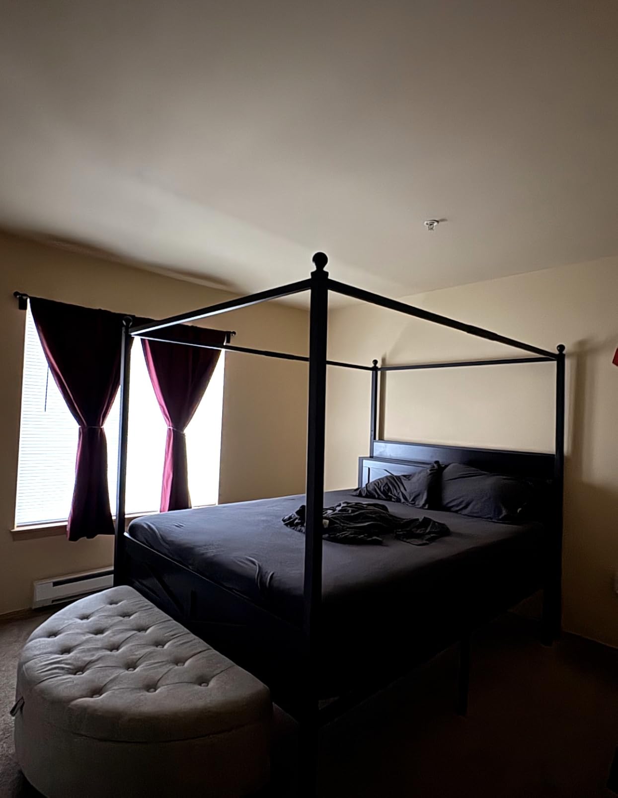 Canopy Bed Frame Queen Size with Barn Storage Headboard, Black | Vintage Farmhouse Four-Poster bed, LED & Charging Station, Under-Bed Storage Space, No Box Spring Needed, Easy Assembly customer photo 1
