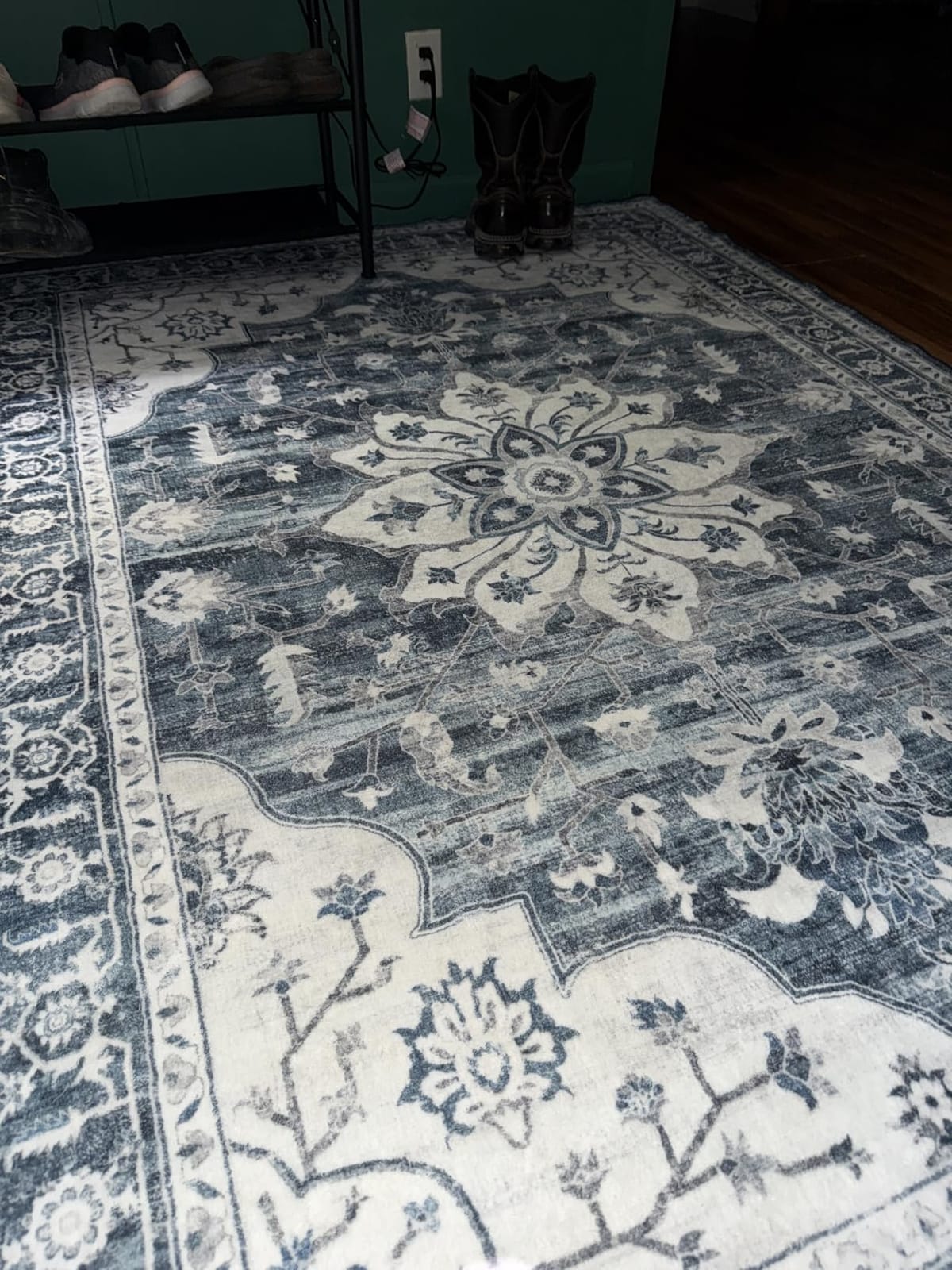 Sage Green 8x10 Area Rug for Living Room, Vintage Boho Large Carpet | Farmhouse Floral Distressed; Machine Washable; Non-Slip; Low Pile Medallion olive Rug for Dining Room Bedroom Home Office customer photo 1