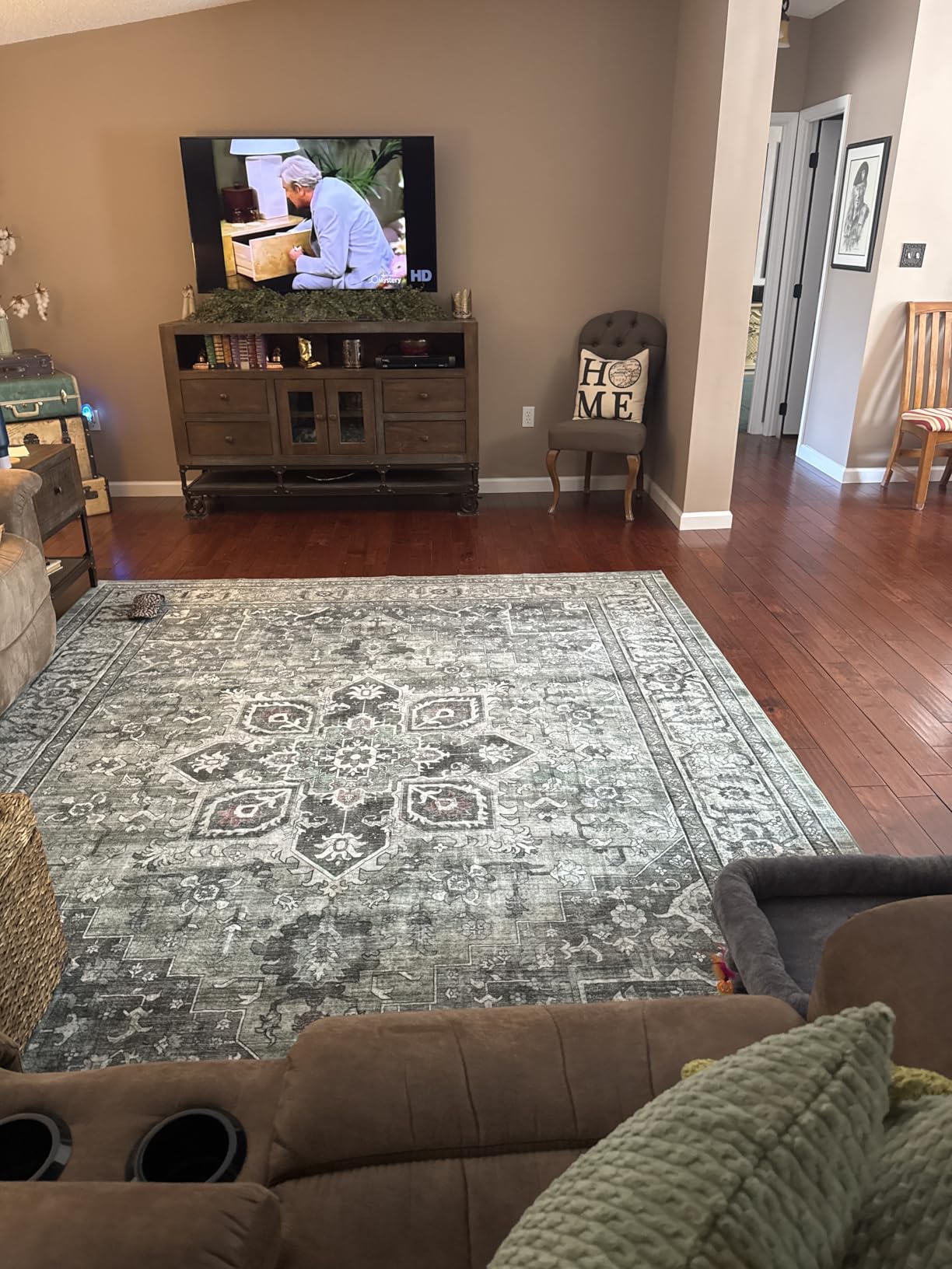 Sage Green 8x10 Area Rug for Living Room, Vintage Boho Large Carpet | Farmhouse Floral Distressed; Machine Washable; Non-Slip; Low Pile Medallion olive Rug for Dining Room Bedroom Home Office customer photo 2