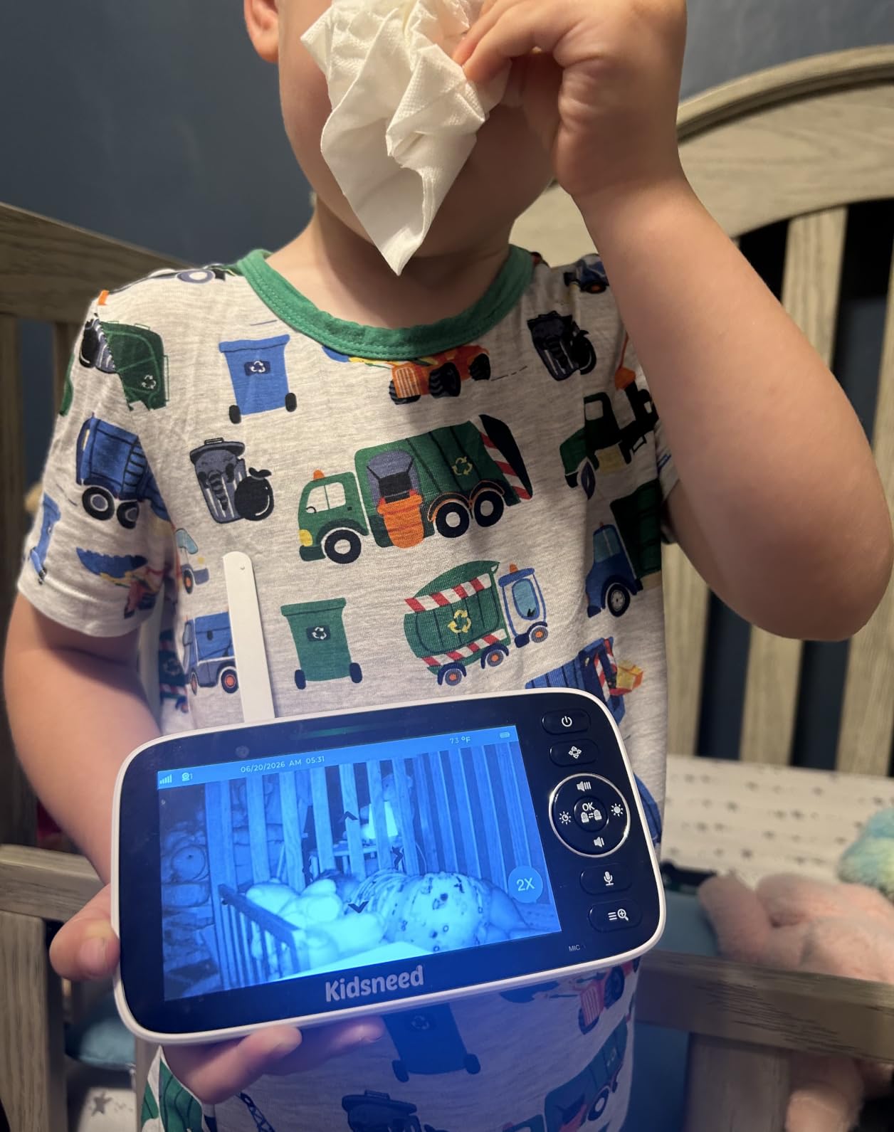 Kidsneed 5” Baby Monitor with Camera and Audio No WiFi | 48H Battery Life, Night Vision, Two Way Talk, Remote Pan Tilt Zoom, Thermal Monitor,1000 ft Range customer photo 1