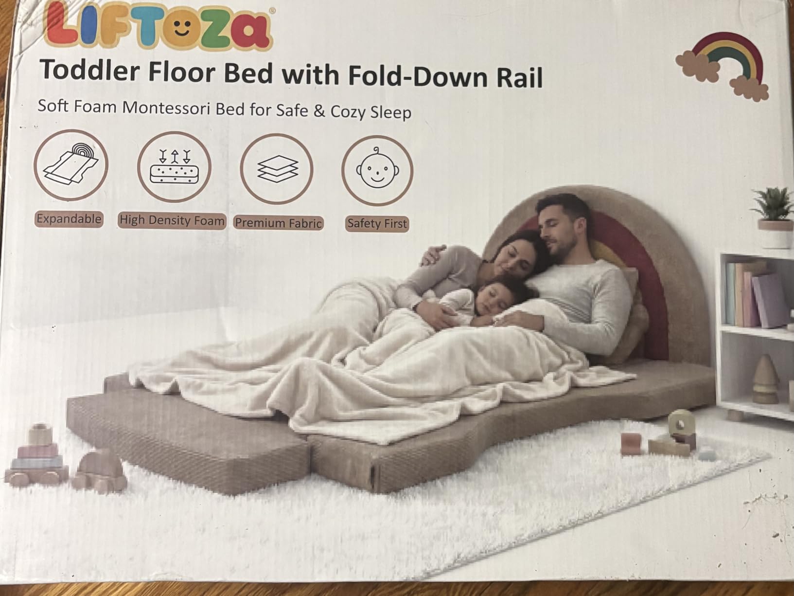 Toddler Bed with Mattress Included, Rainbow Toddler Floor Beds No Assembly Needed, Soft Foam Kids Floor Bed with Fold-Down Rails, No Wood Frame Safety Floor Beds for Boys and Girls Aged 2-8 Years customer photo 2