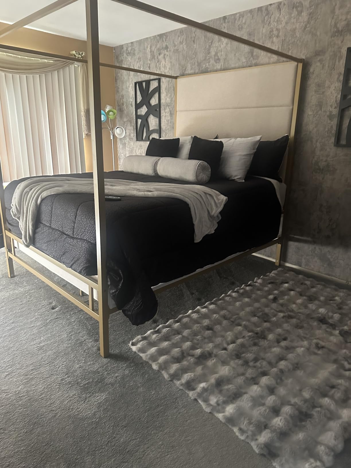 Merax Queen Size Gold Metal Canopy Bed Frame, 76.5