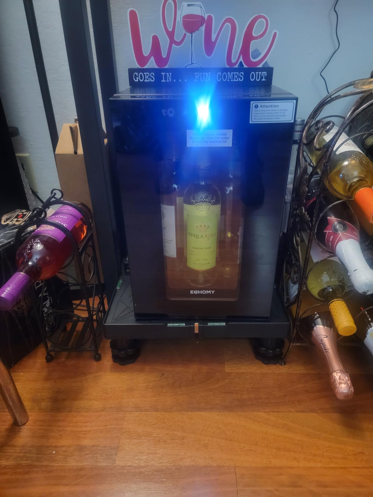 EUHOMY 18L Wine Fridge Mini Fridge, Freestanding Counter-top Wine Cooler | 40°F to 61°F, 4 Bottle and 6 Can, Compressor Cooling, Glass Door, Adjustable Shelves, LED Digital Temperature Control, Quiet customer photo 2