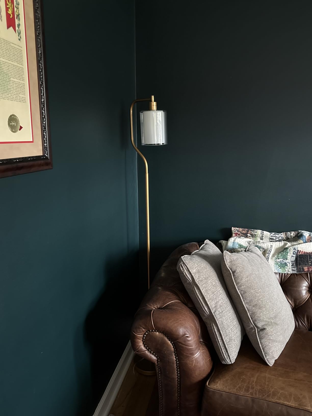 SIBRILLE Dimmable Gold Floor Lamp with Double Glass Shade | Modern Floor Lamp with Remote & Foot Switch, 3 Color Temperatures, 9W Bulb, Corner lamp for Home Decor, Living Room, Bedroom customer photo 1