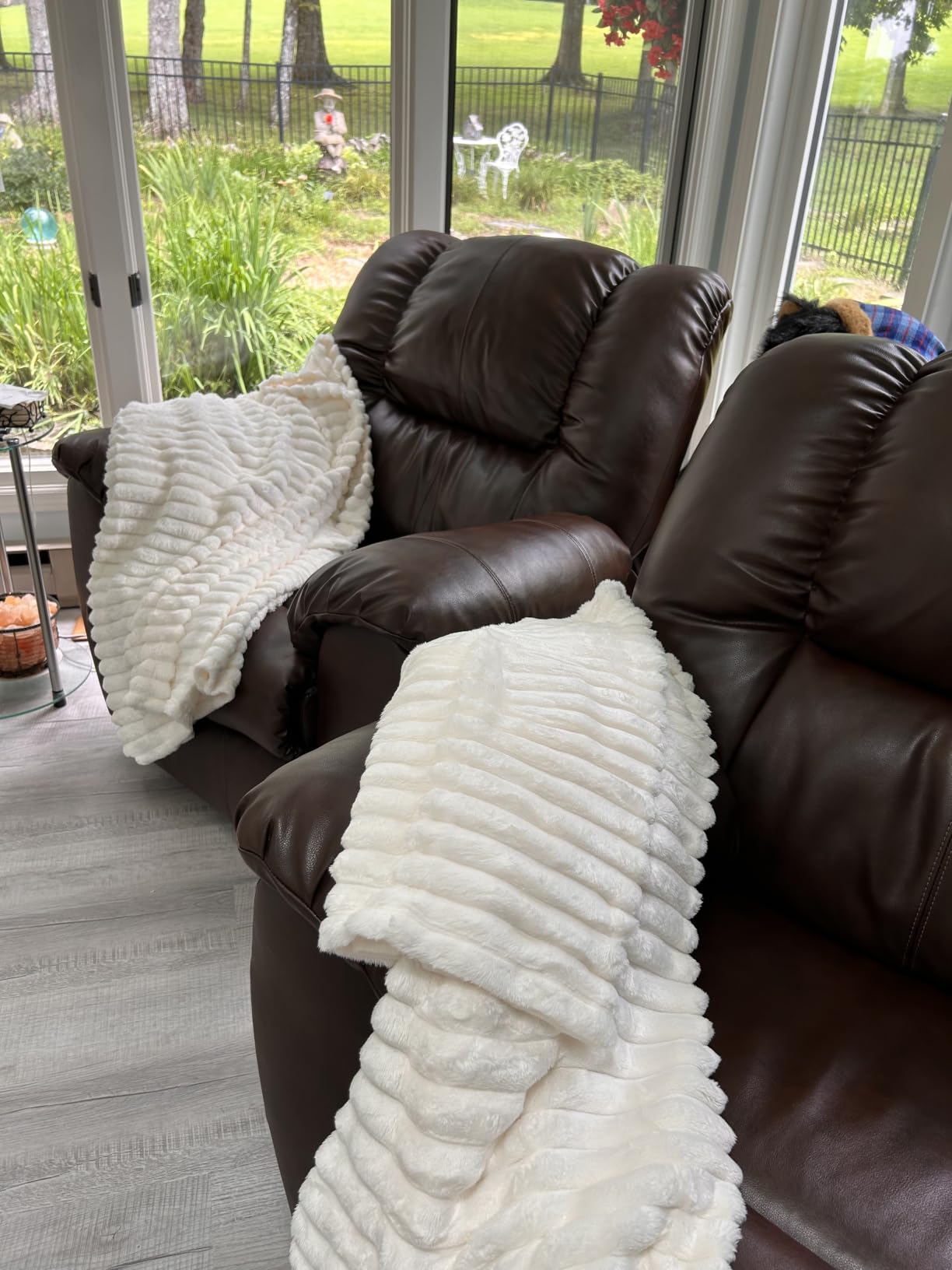 White Fleece Queen Throw Blanket for Couch & Bed, Cozy Warm for Women Girls | Soft flannel, no-pill & no-shed. Lightweight for sofa, chair, car and home decor customer photo 2