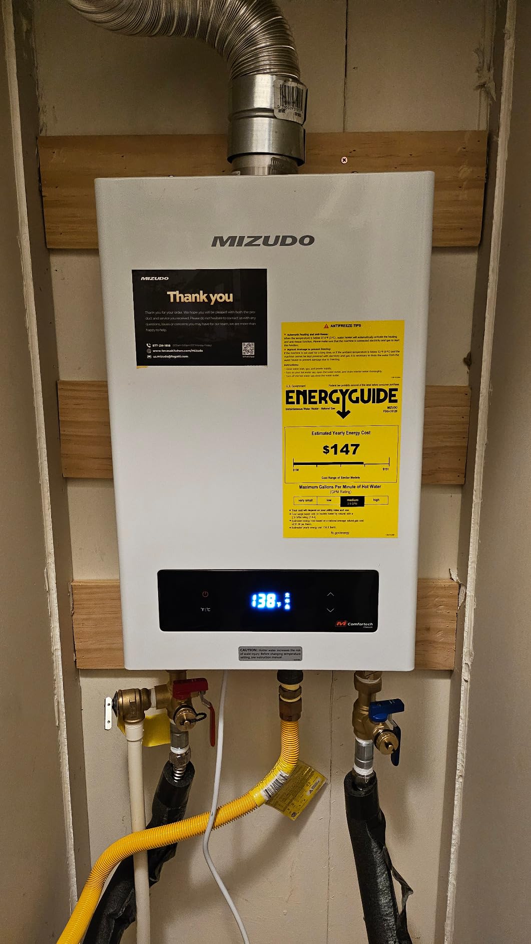 MIZUDO Propane Gas Tankless Water Heater, 199,000 BTU, Indoor customer photo 2