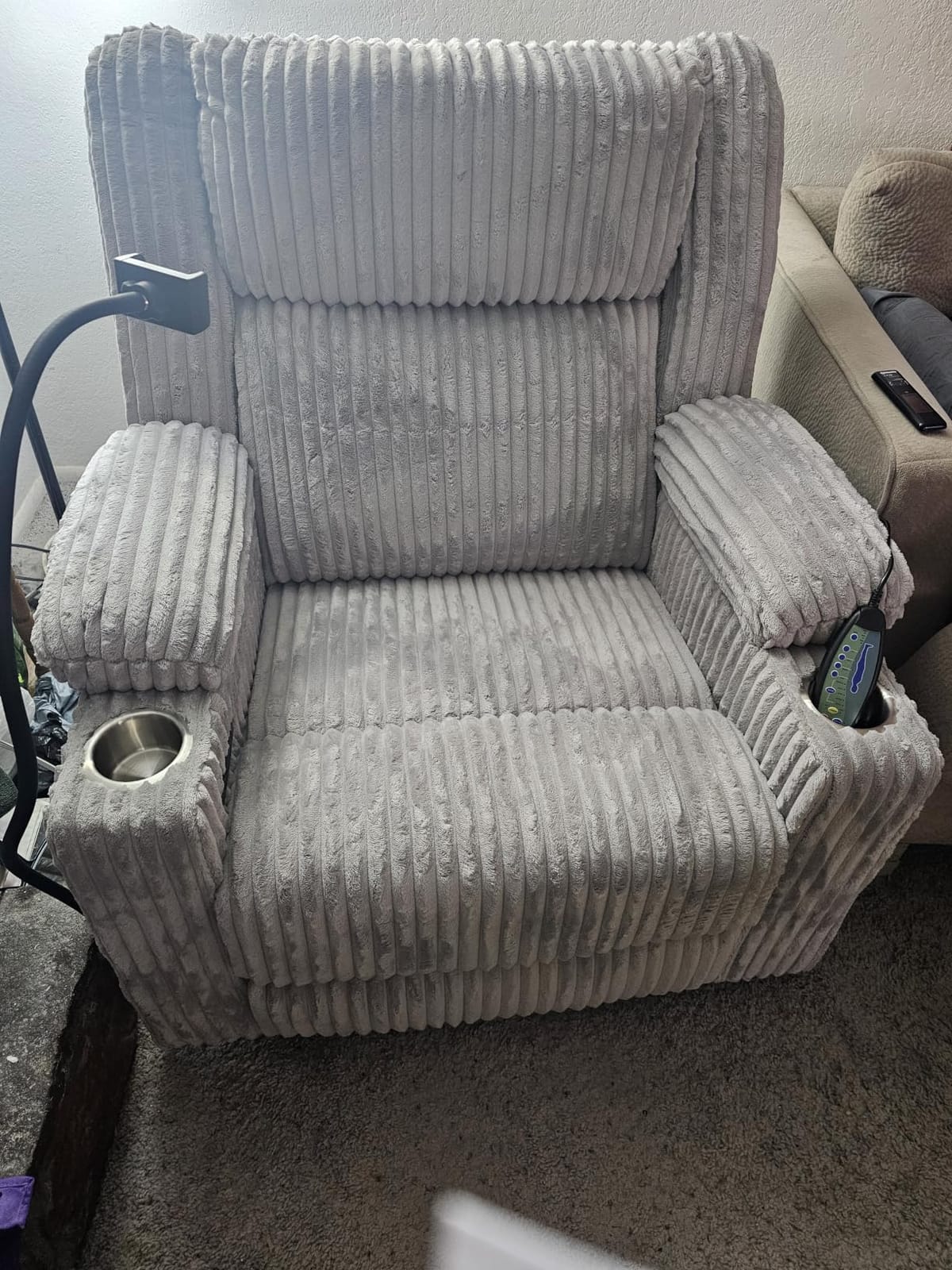 Power Recliner Chair with Massage and Heat, Oversized Swivel Rocker Recliner for Adults with Adjustable Headrest, Nursery Glider with Arm Storage and Cup Holder, Beige customer photo 1