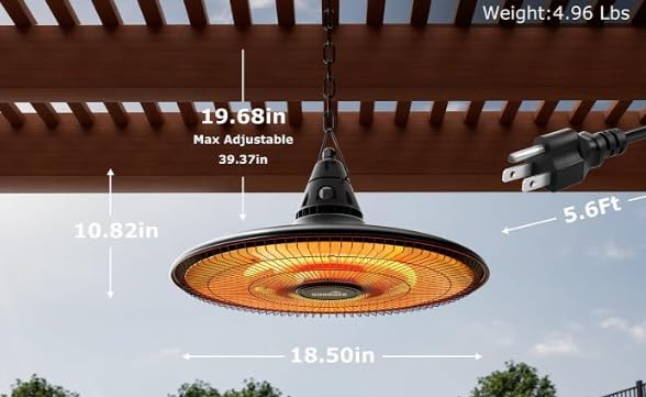 Hanging Heater, 1500W Outdoor Electric Patio Ceiling Heater with Remote Control, Infrared for Courtyard, Garage, Patio, Overheat & Tip-Over Protection, Waterproof, Brown customer photo 1