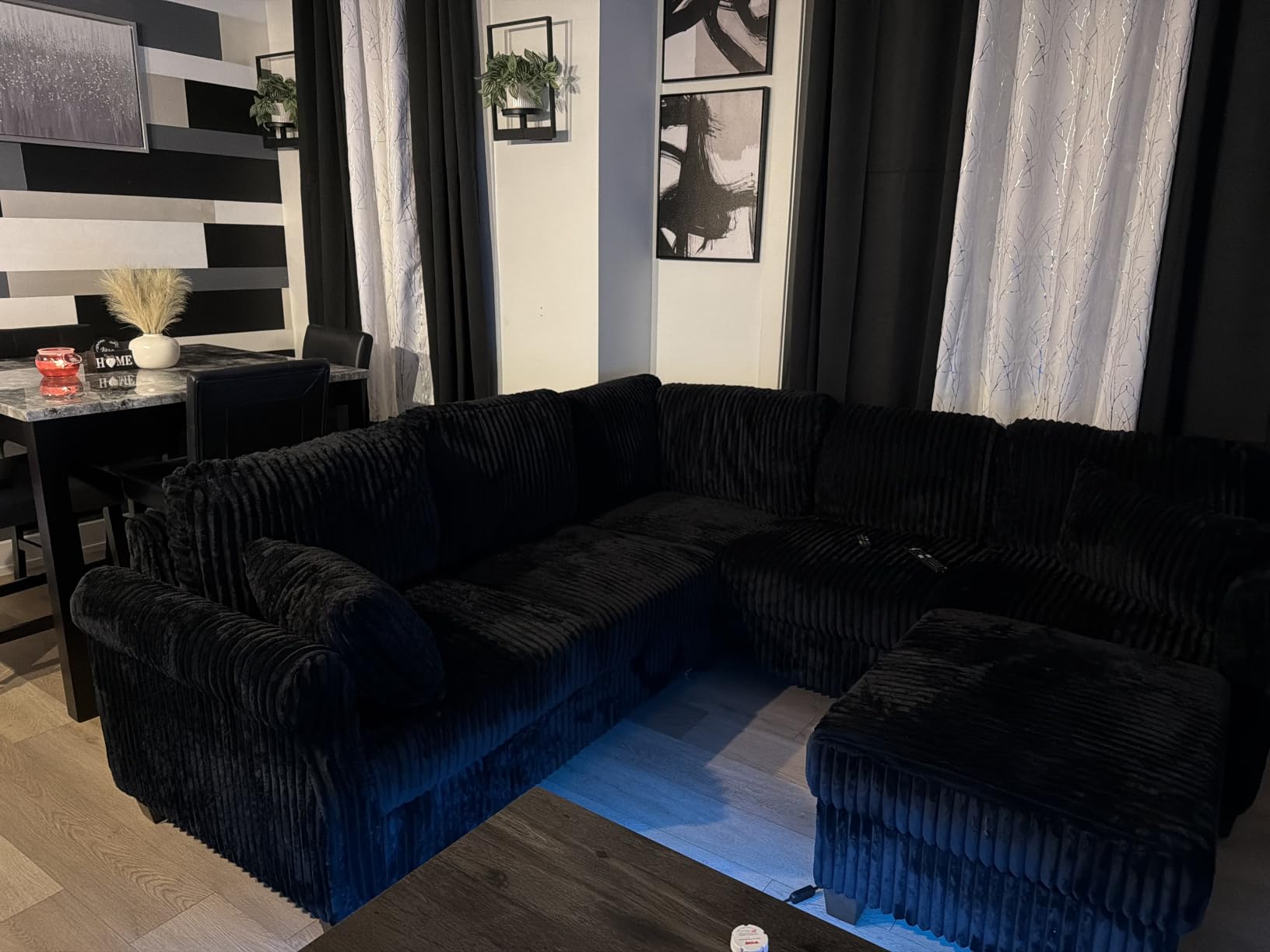 6 Seater 91'' Modular Sectional Sofa with Storage, Corduroy Black | Cloud Comfort, L Shaped, 2 Throw Pillows, Storage Ottoman, Sectional Couches for Living Room, Bedroom, Apartment, Office customer photo 1