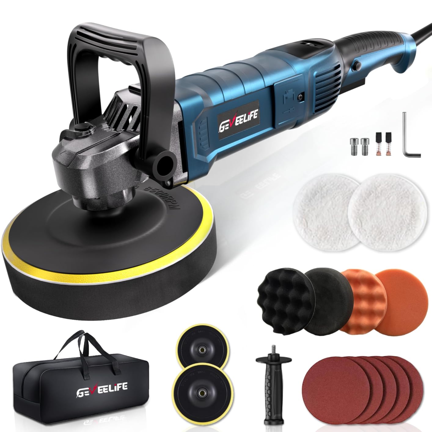 GEVEELIFE Buffer Polisher, 15mm Dual Action Random Orbital Polisher, 5 Inch/6 Inch Car Detailing Kit, 6 Variable Speed 2000-5200 RPM – Professional Car Buffer for Trucks and SUVs customer photo 2