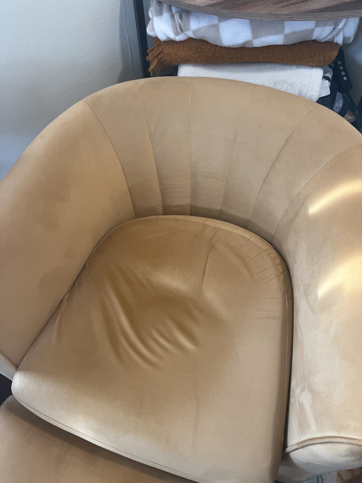 LINSY Accent Chair with Ottoman, Modern Armchair Comfy Barrel Reading Chair with Footrest for Living Room Bedroom Reading Room, Velvet, Olive Green customer photo 2
