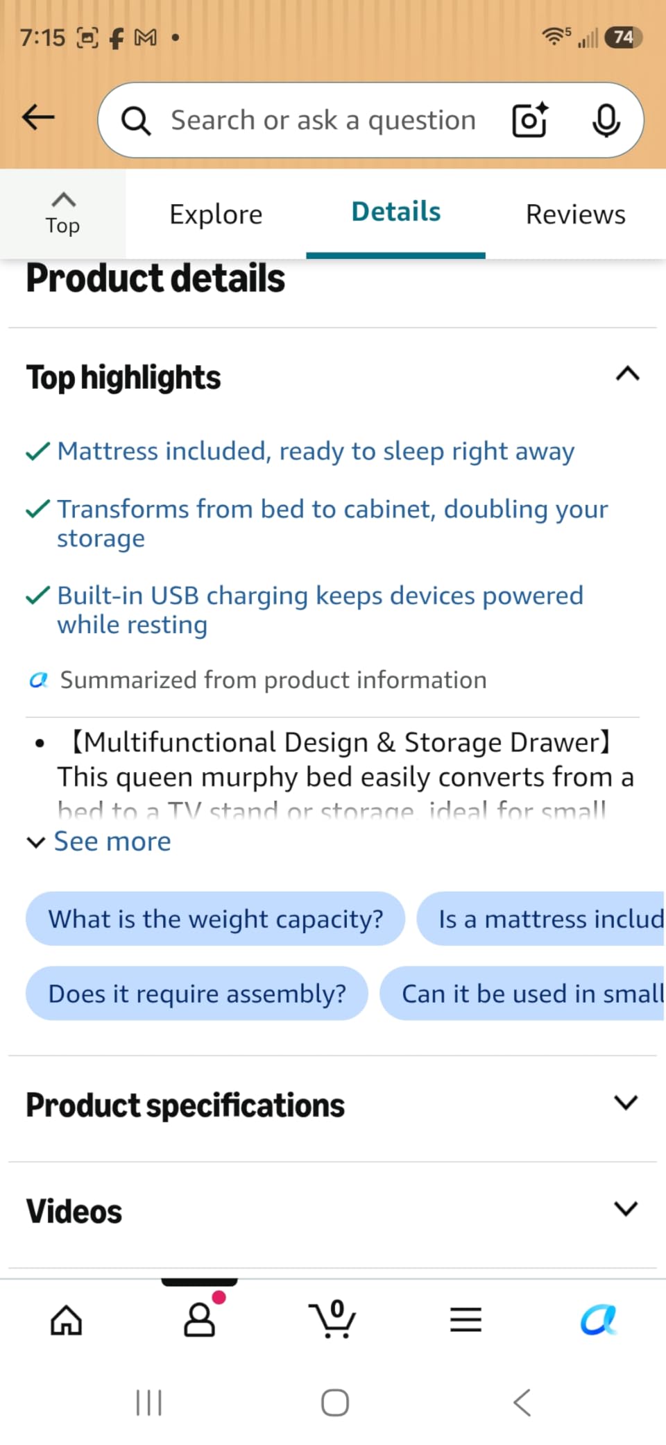 PUREMIND Space Saving Queen Murphy Bed with Mattress Included | Solid Wood Cabinet Bed with Storage Drawer, USB Ports and Folding Table Tray, Hideaway Murphy Beds Cabinet for Guest Room customer photo 2