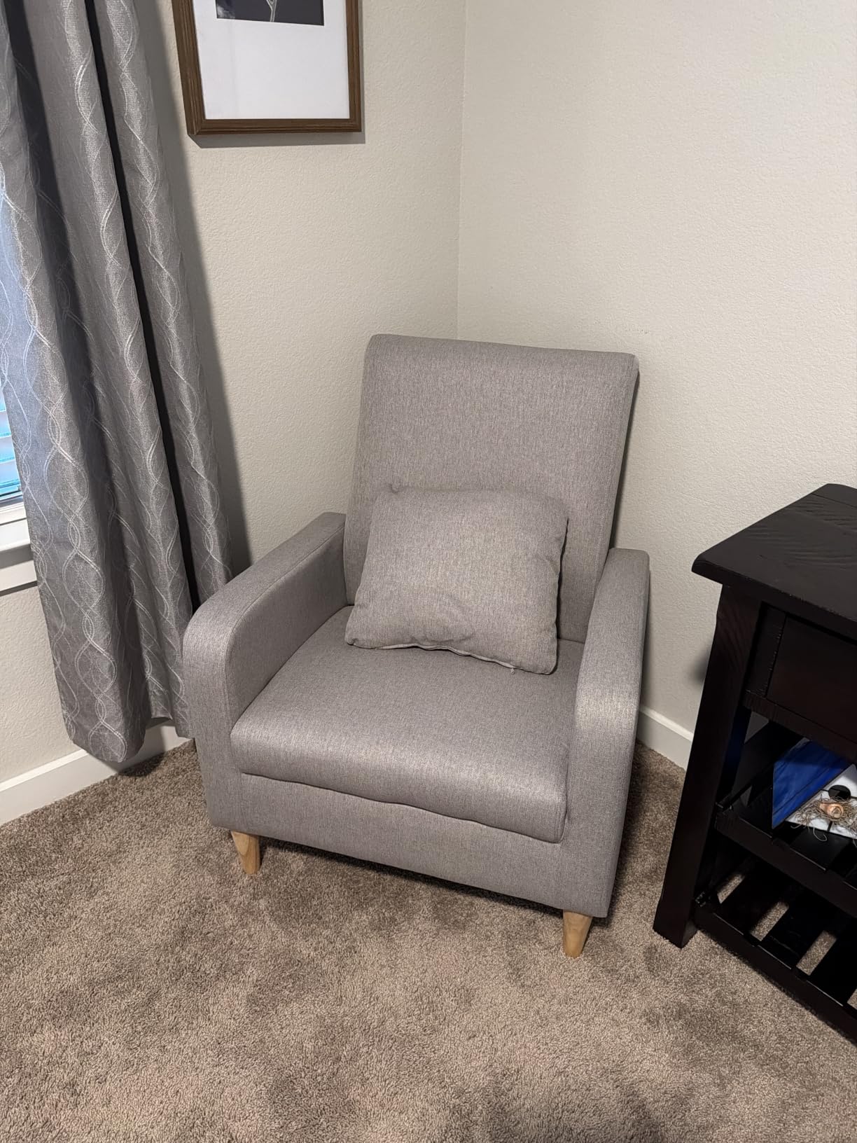 COLAMY Mid-Century Modern Accent Chair, Fabric Upholstered Living Room Chair with Back Pillow & Solid Wood Legs, Comfy Armchair for Living Room, Bedroom, Single Sofa, Beige customer photo 2