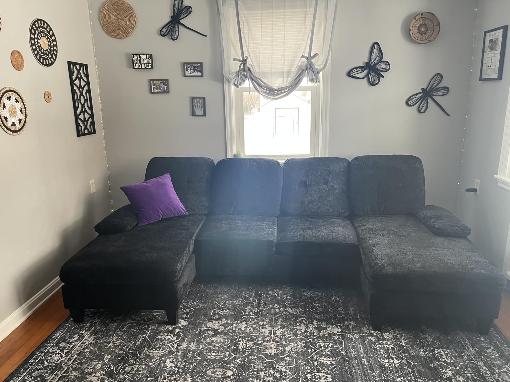 Walsunny 77 Inch Sectional Sleeper Sofa with Pull Out Bed, Modern L-Shaped Corduroy Convertible Couch with Storage Chaise, Reversible Sofa Bed for Small Spaces, Apartment, Black customer photo 1