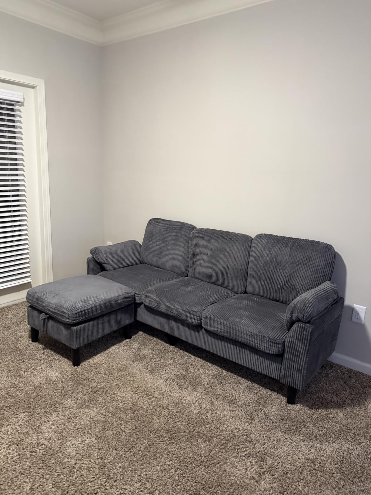 Vongrasig Convertible Sectional Couches, 3 Seat L Shaped Couch Sofa with Removable Pillows Soft Corduroy Fabric Small Couch Mid Century for Living Room, Apartment and Office (Black) customer photo 1
