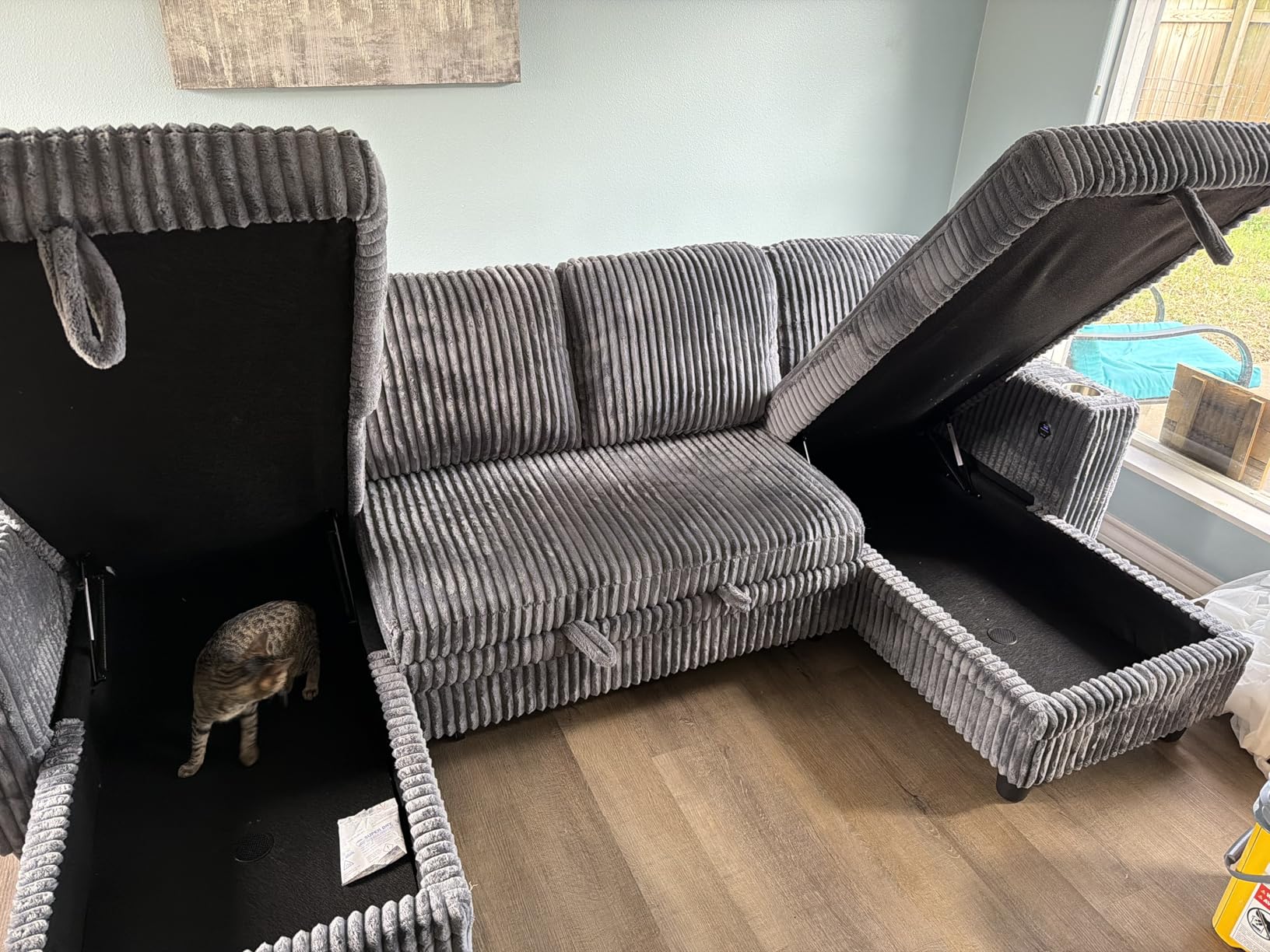 LINSY HOME Sectional Sleeper Sofa Couch with Storage Chaise & USB Charging, Plush Corduroy Convertible Pullout Sofa Bed, Modular Sectional Couches for Living Room Bedroom (Green, 81'' L-Shaped Sofa) customer photo 1
