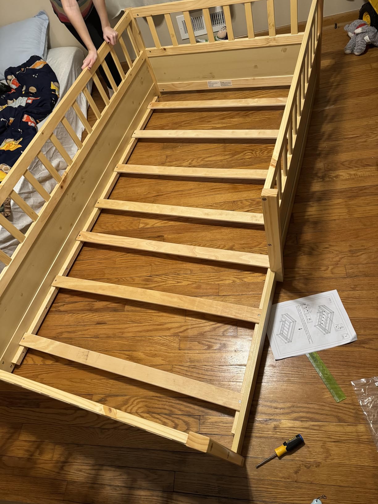 Bellemave Full Size Montessori Floor Bed with Slats and High Fence, Natural | Low Profile Montessori Bed Frame with Guardrails and Open Entrance, Easy Assemble Montessori Floor Bed for Kids customer photo 1