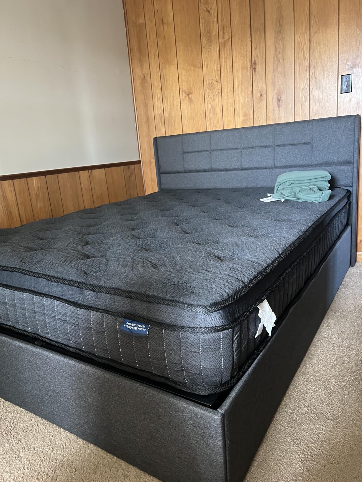 King Bed Frame with Hydraulic Gas Lift Up Storage, Linen Upholstered | Beige Platform Bed with Wingback Soft Headboard, Heavy Duty Metal Slats, 1000LBS Capacity, Noise Free, No Box Spring Needed customer photo 1