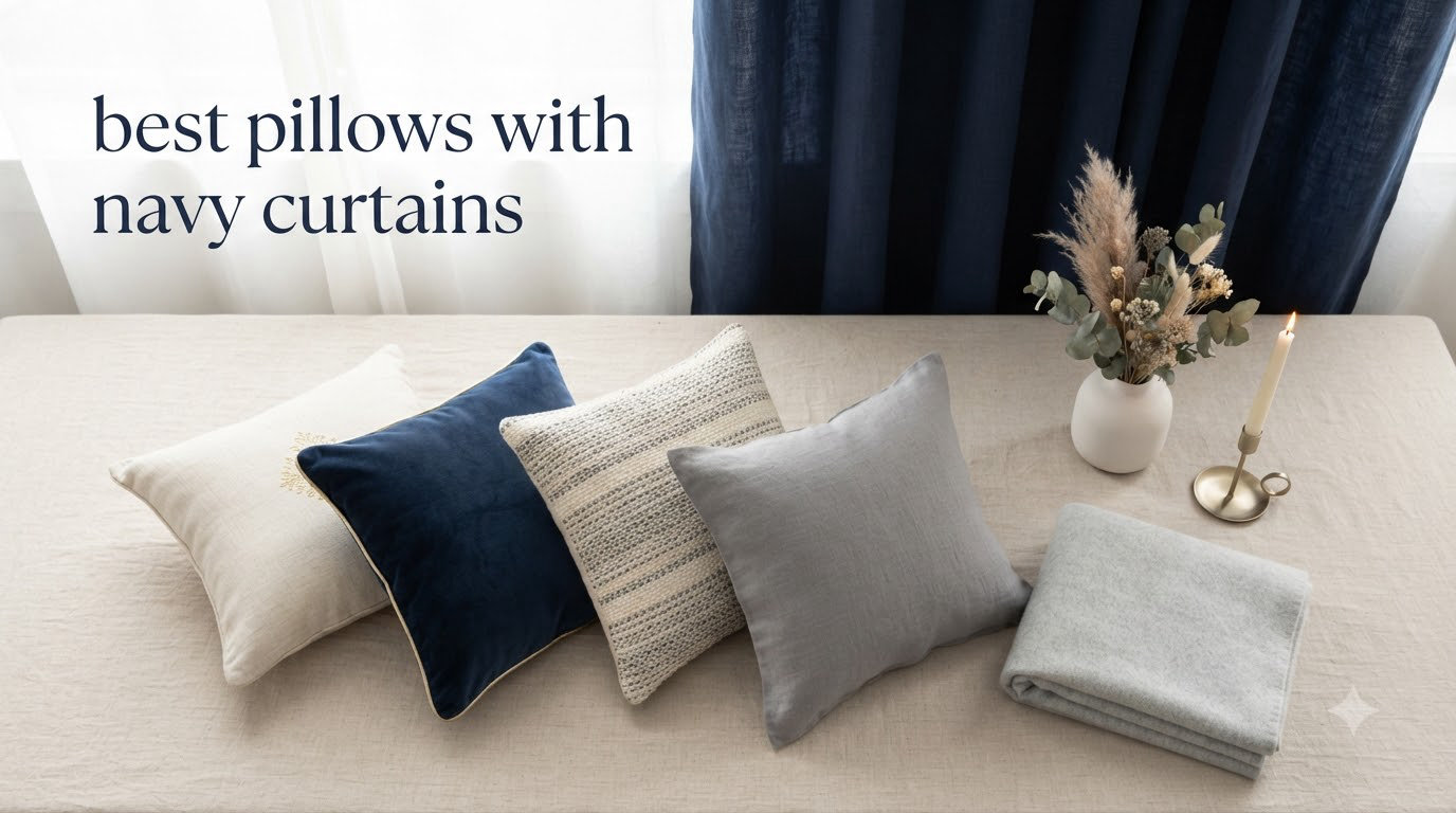 best pillows with navy curtains